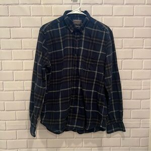 PRIMARK Men's Navy Blue Plaid Button Down Long Sleeve Shirt - Size L